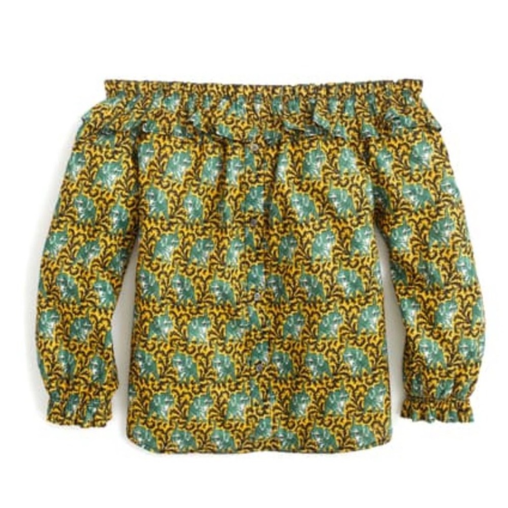 J. Crew Green and Yellow Off-Shoulder Blouse - Picture 3 of 4